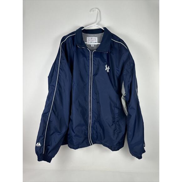 Majestic New York Yankees Jacket Mens XXL Navy Full Zip Nylon FLAWS READ - Picture 1 of 14